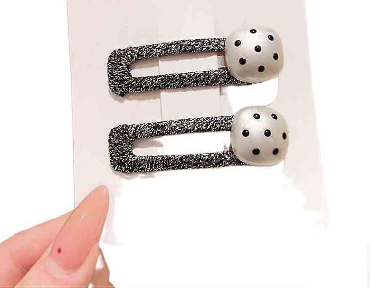 Polka Dot Hair Clips with Glitter Rectangle Barrettes, 2 Pack Gray and White Secure Snap Closure