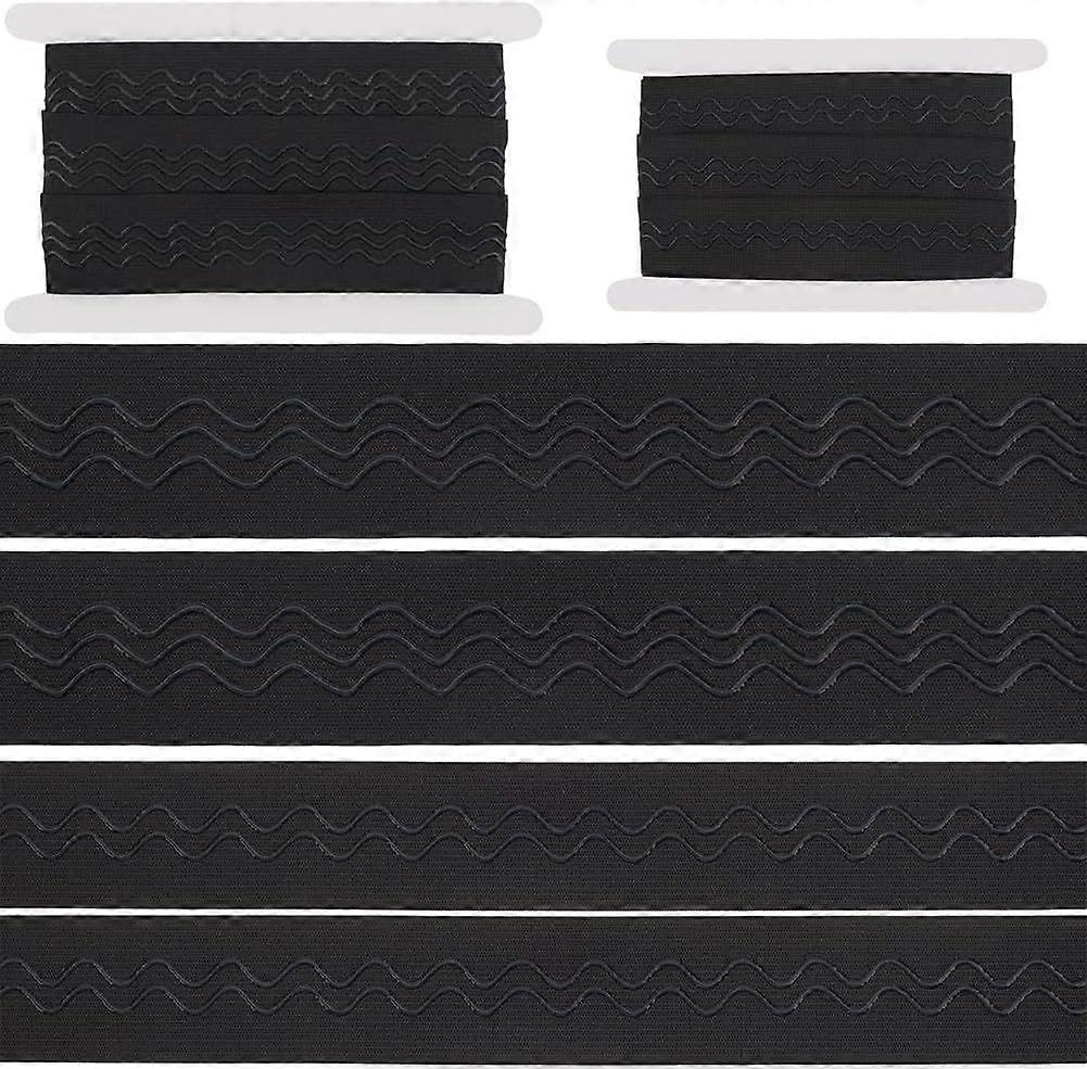 2 Styles Black Silicone Non-Slip Elastic Band Include 2.5 Yards x 38mm Double Wave Rubber Stretch Ribbon and 2.5m x 40mm 3 Wavy Strip Silicone Polyest