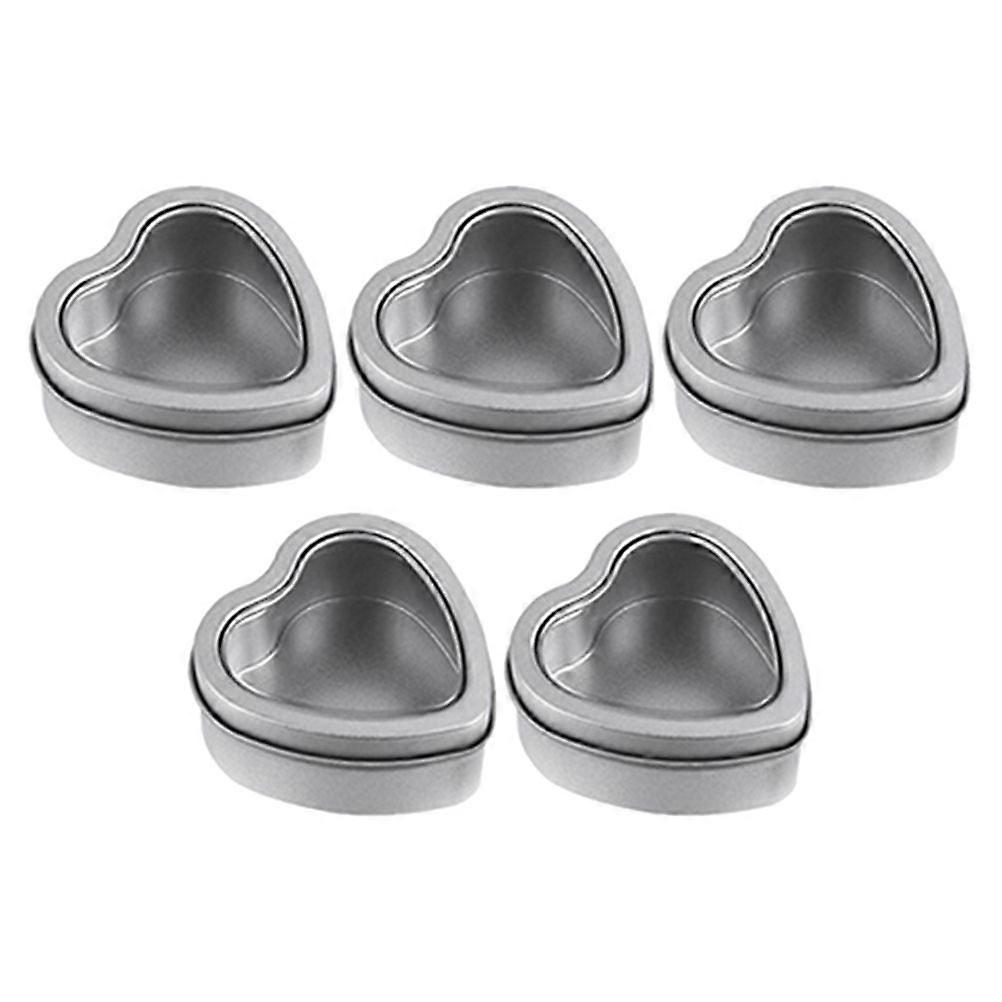 Reusable Heart Shaped Tinplate Candy Boxes for Party 5Pcs Silver Metal