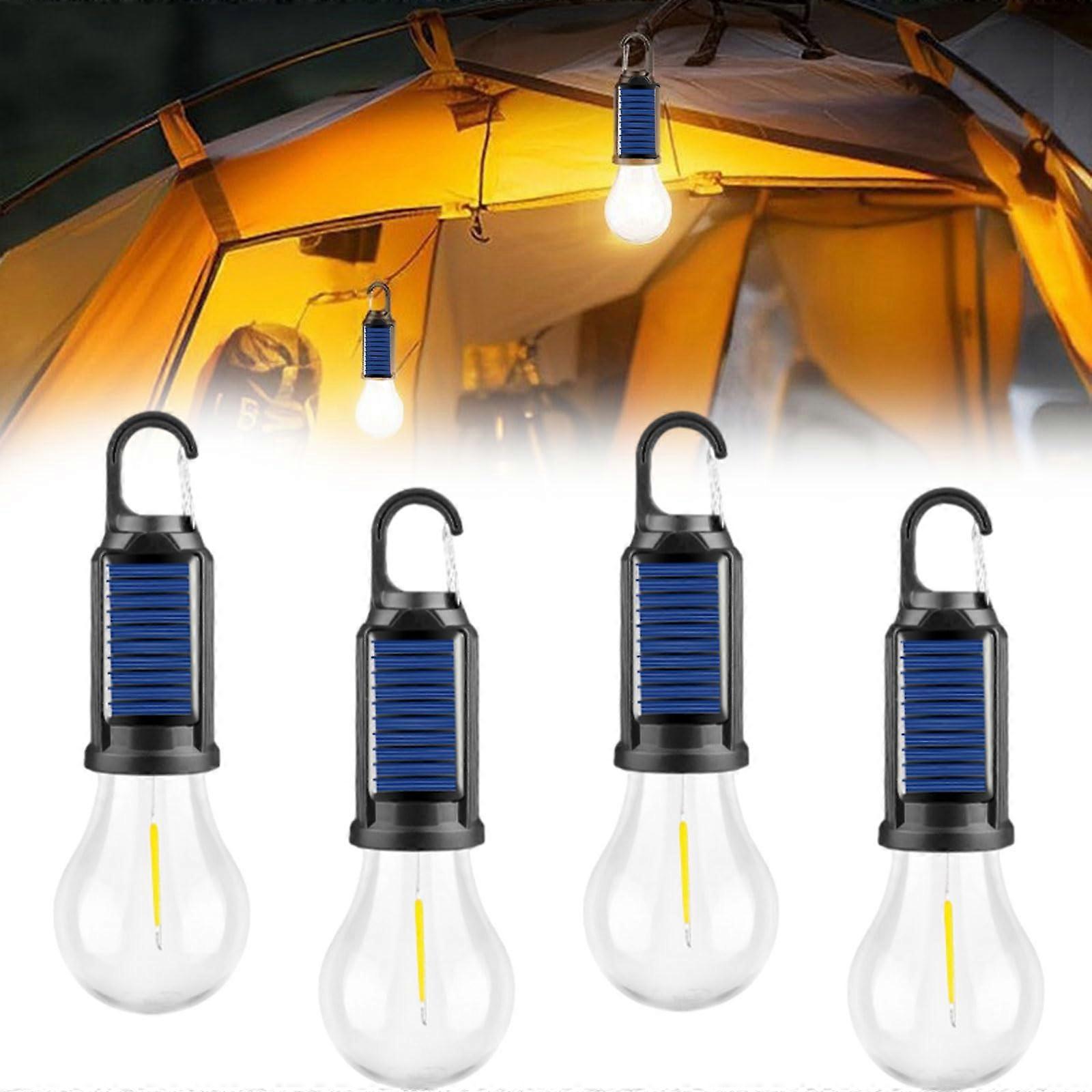 Solar Camping Light 4Pcs Waterproof Solar Powered LED Lantern with Hook 3 Brightness Modes for Hiking