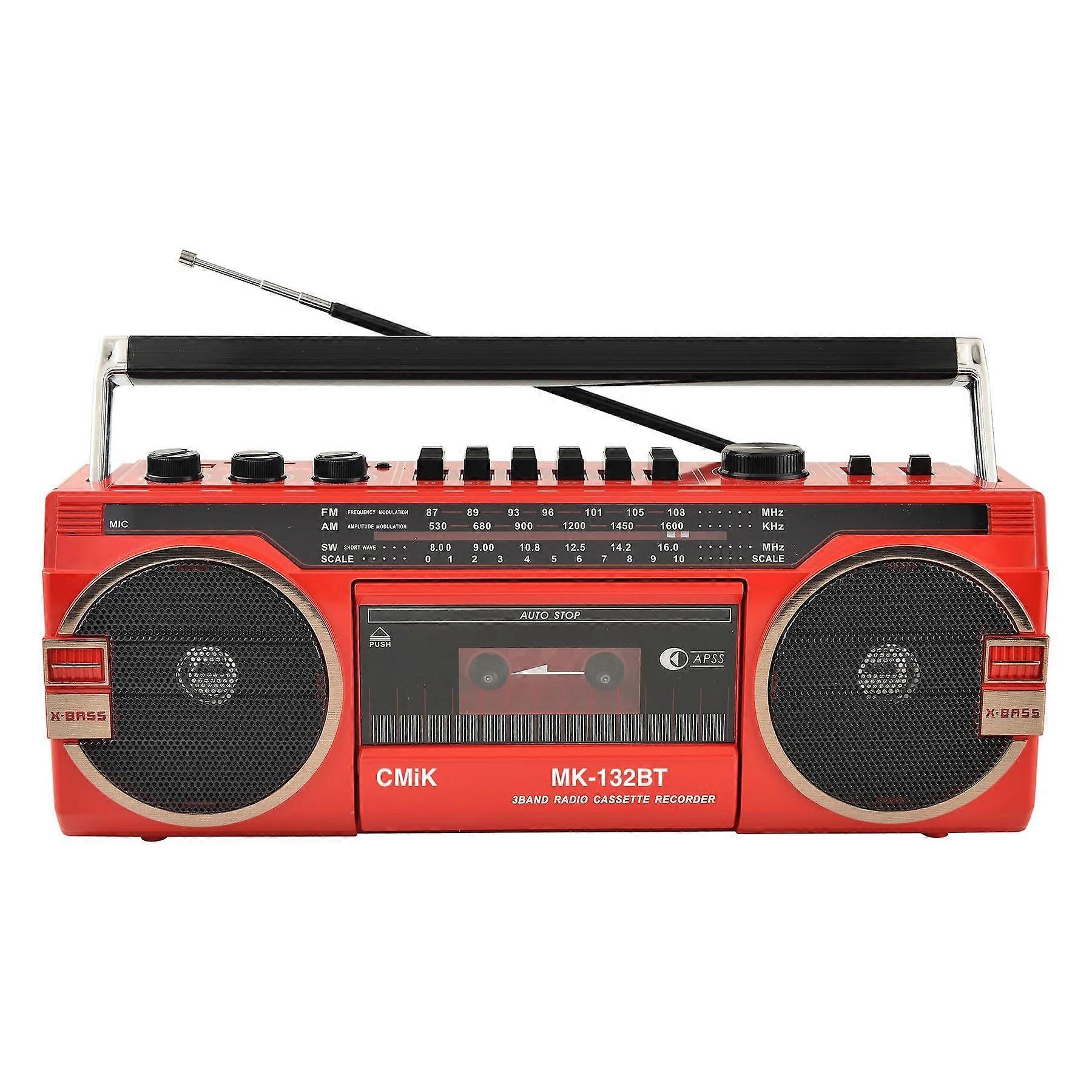 Portable Boombox CD Tape Player Cassette Recorder Cassette Player AM FM Radio Bluetooth Connectivity 80s Retro Style Red