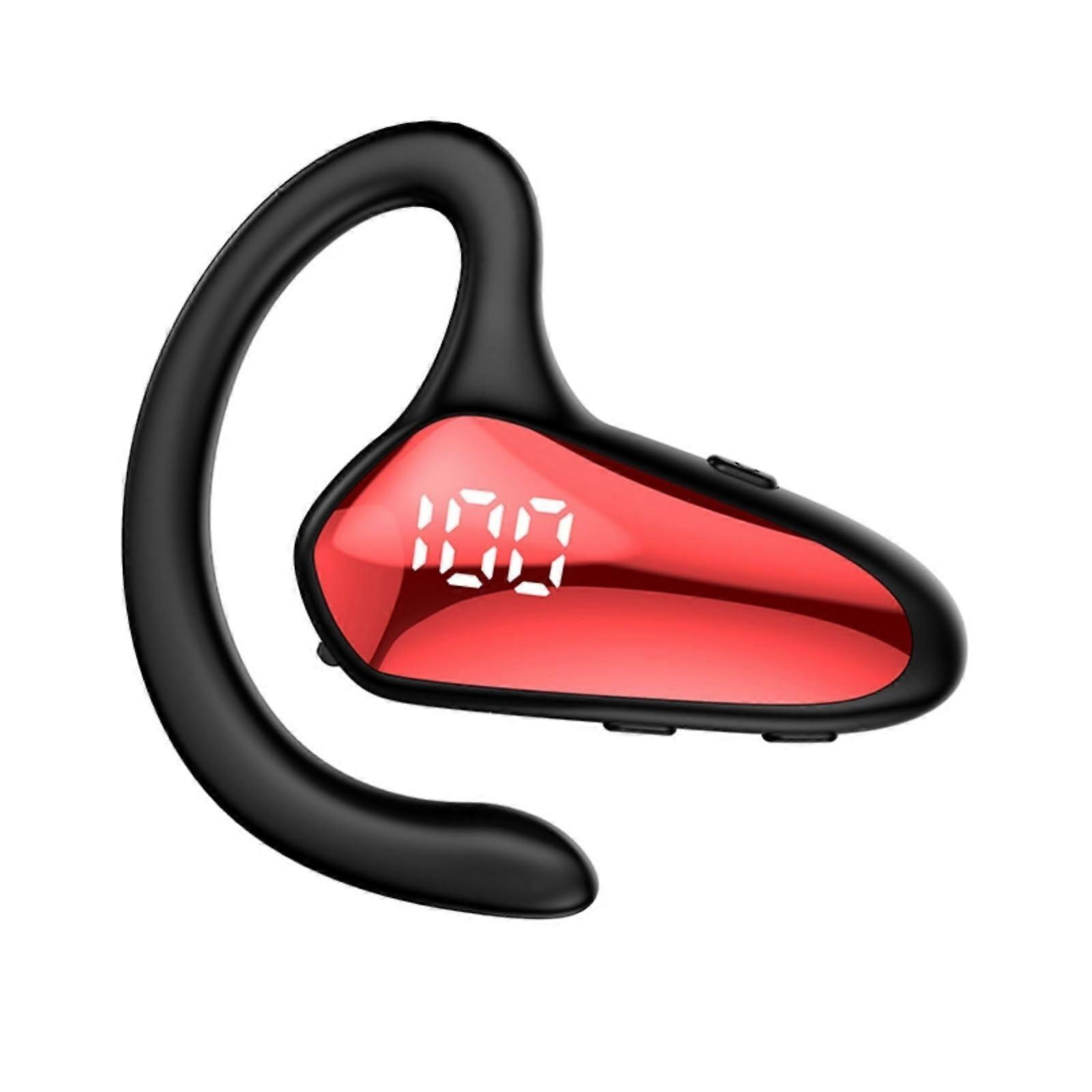 Wireless Headset V5.0 Bluetooth Bone Conduction Earpiece Noise Cancelling Single Ear Hook Mic Red 200H Standby
