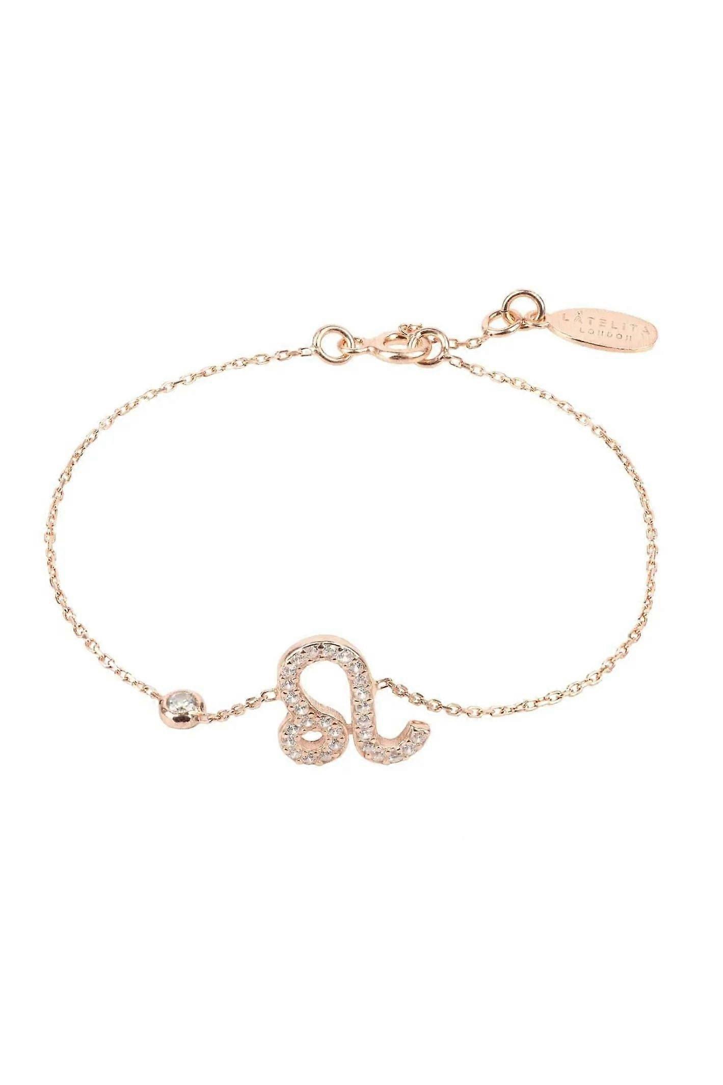 Latelita Zodiac Horoscope Star Sign Bracelet Leo - Adjustable Silver Bracelet with Hand-Set Star Sign Motif and Multifaceted White Zirconia - Fits Wrist Sizes 14.5cm to 17cm