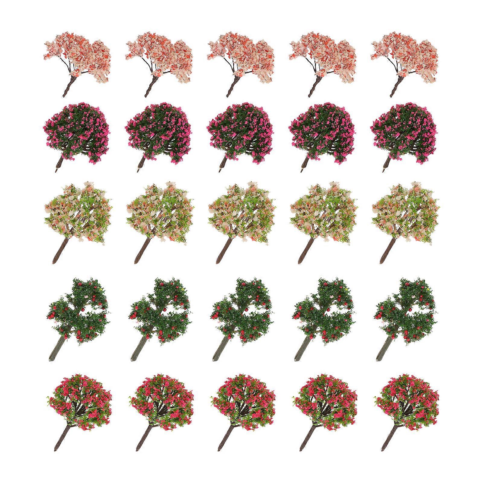 Assorted Color Artificial Mini Tree for Decoration 25Pcs Plastic Model Scenery