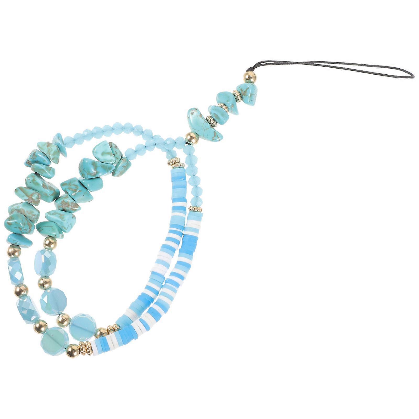 Sky-Blue Beaded Phone Strap for Decoration Plastic Material
