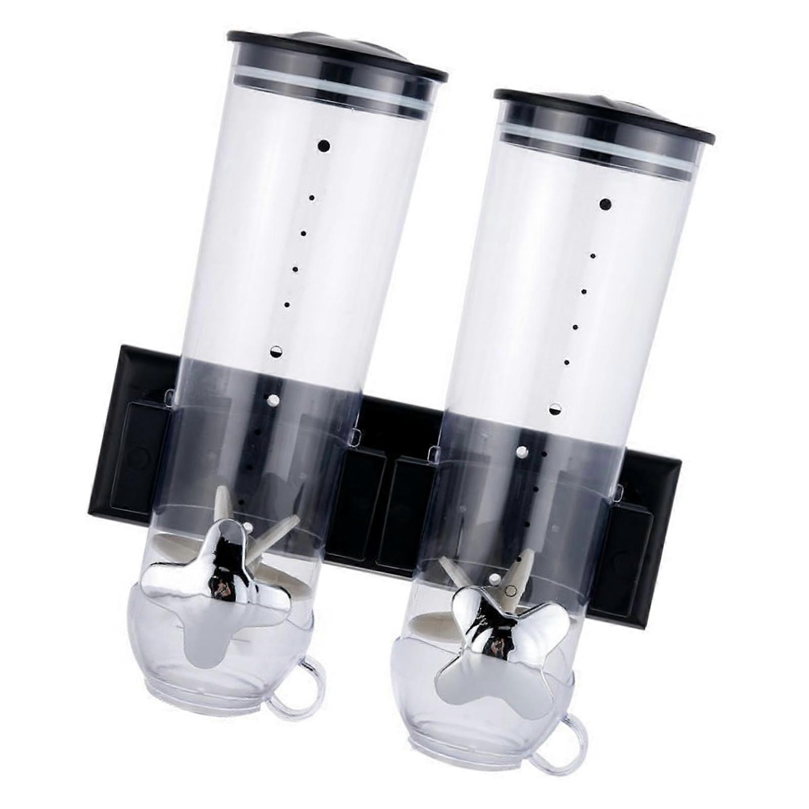 Wall Mounted Cereal Dispenser for Dry Food, Dual Storage Container with Portion Control, Black