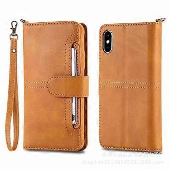Case For Iphone 13 Light Brown Multi-function Anti-fall Split Leather Card Slot No5943