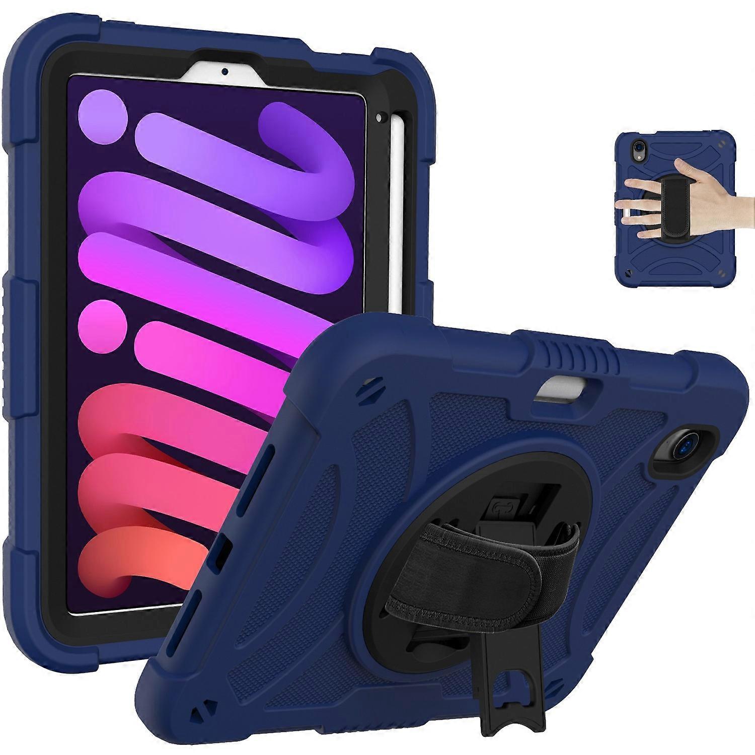 For iPad mini (2024)/mini (2021) Silicone+PC Protective Cover Rotating Kickstand Shockproof Tablet C