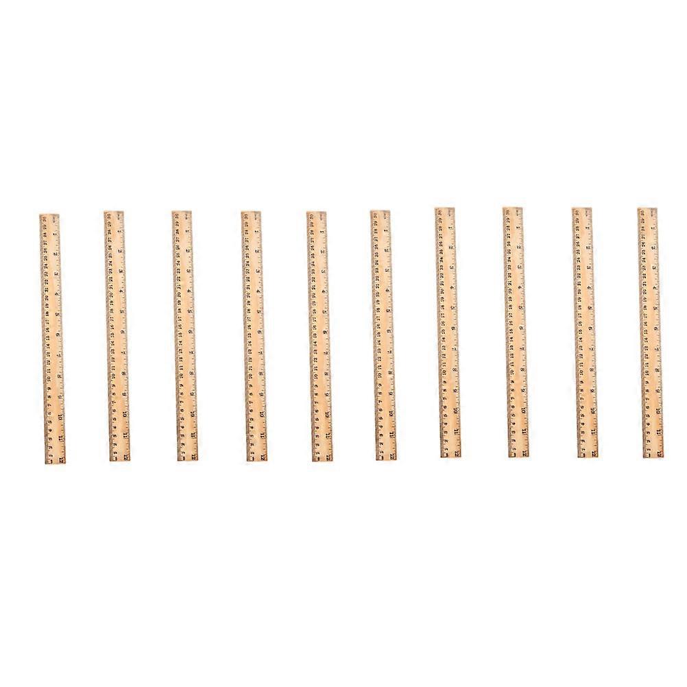 Double Scale Ruler for Study Wooden Straight Ruler 10Pcs Set