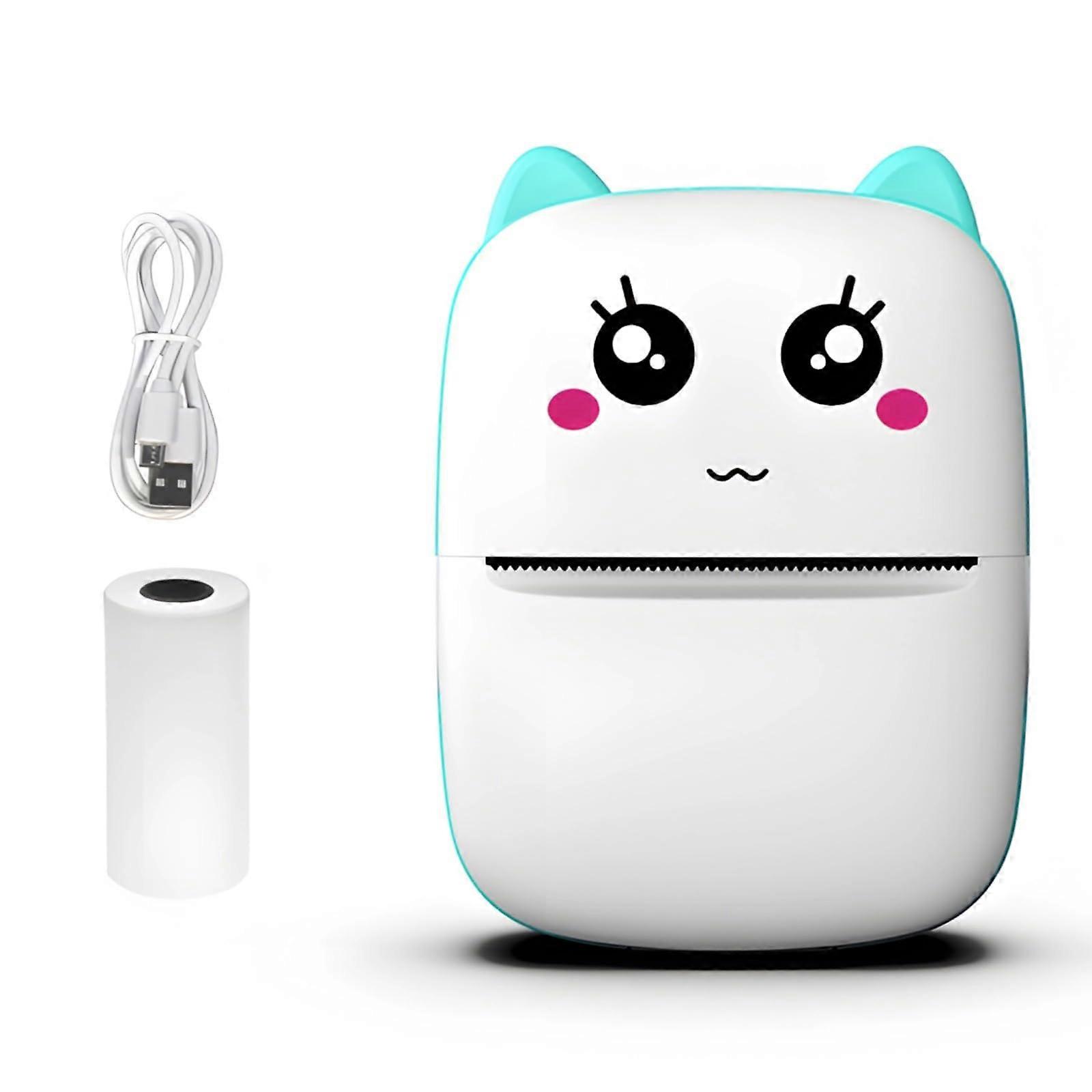 Portable Thermal Printer with Wireless Smartphone Printing, Ink, Cat Face Design, Blue