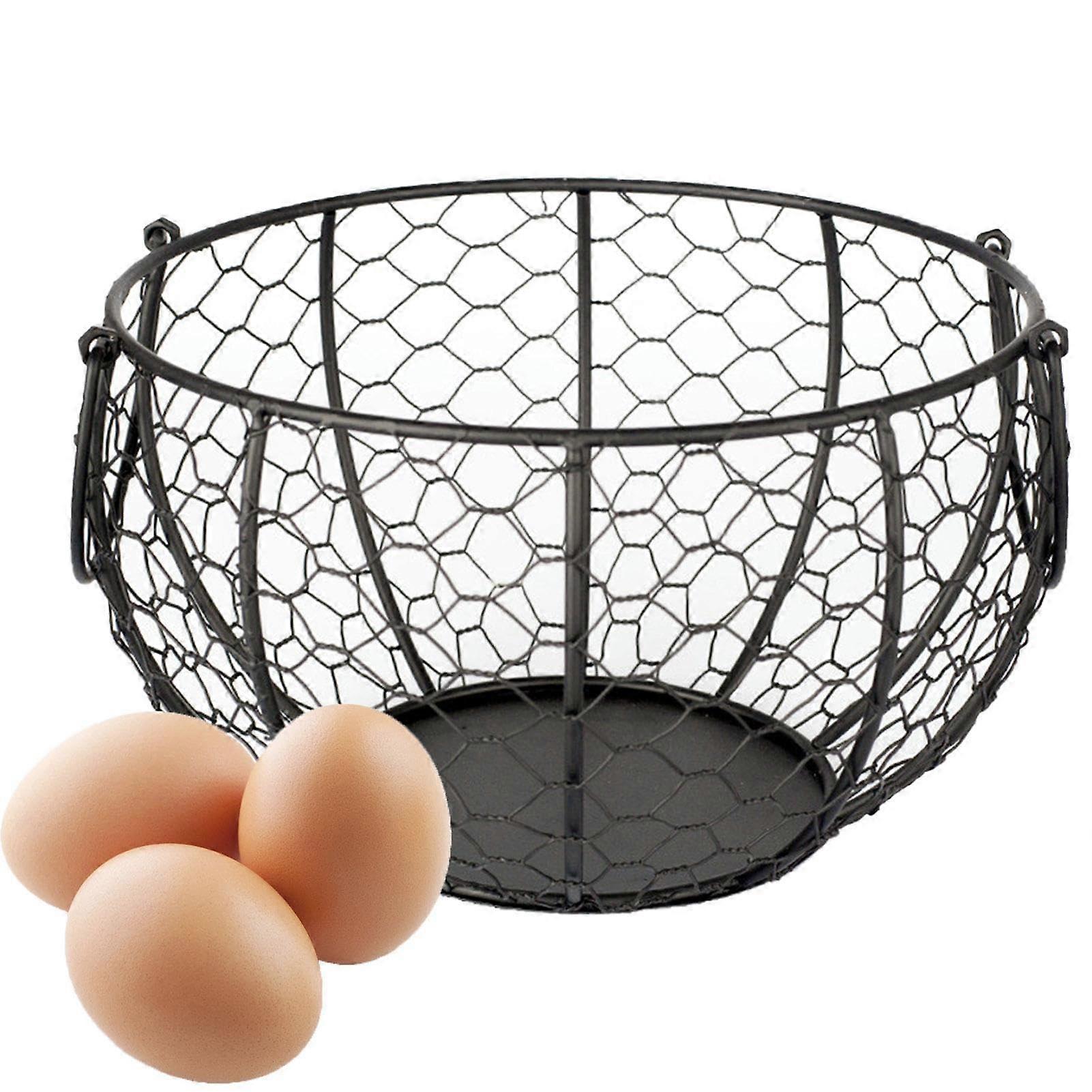 Egg Basket Farmhouse Rustic Wire with Handle for Collecting Eggs and Countertop Display