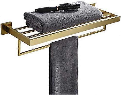 Gold Wall Mounted Towel Rack Bathroom Shelf with SpaceSaving MultiLayer Storage