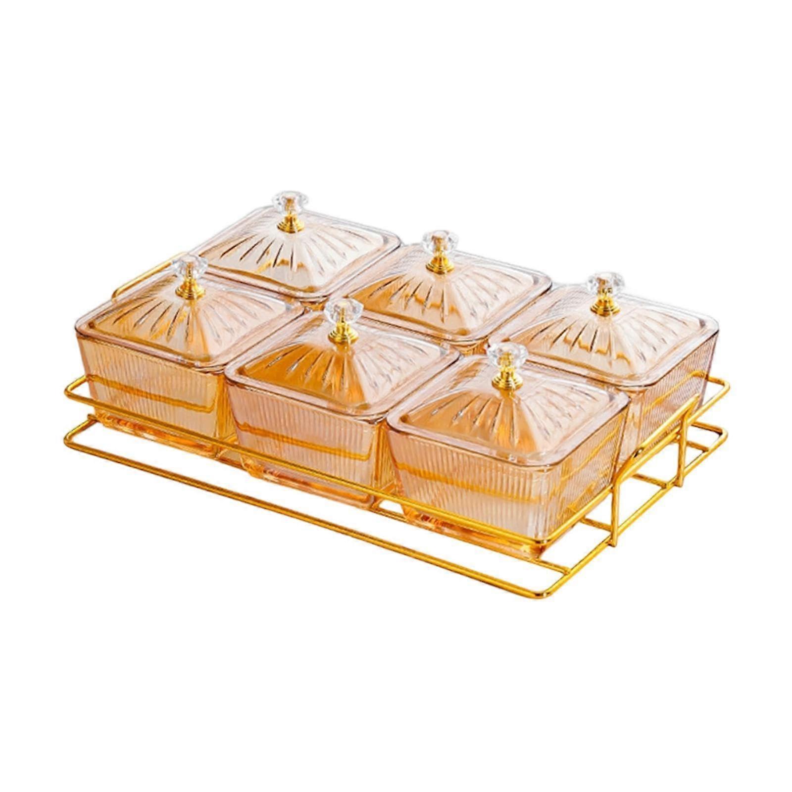 Serving Tray with SixCompartment Design for Snacks, Fruit and Candy, Amber with Stand Handle