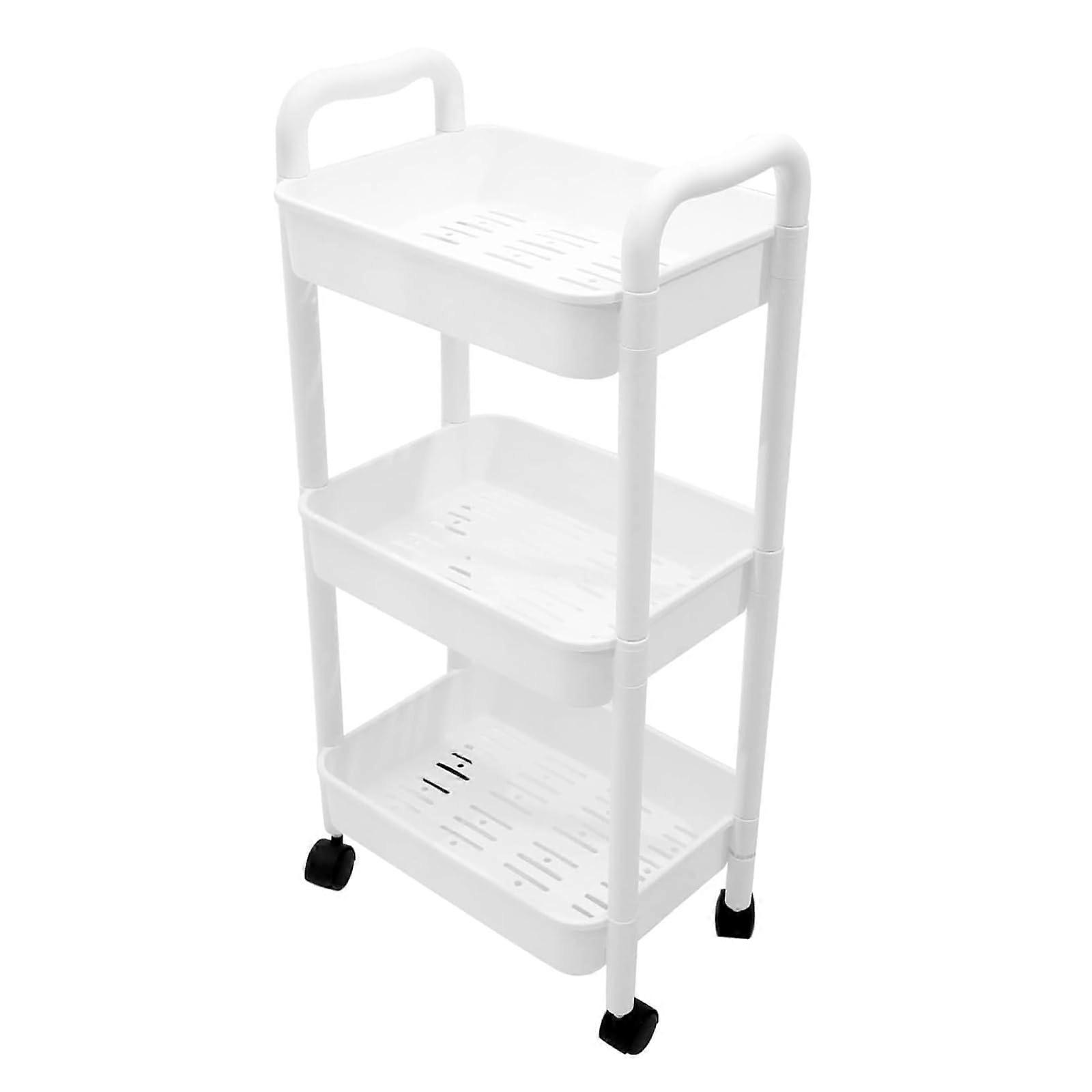 Rolling Storage Cart 3 Tier Utility Trolley with Wheels for Kitchen Bathroom Laundry White