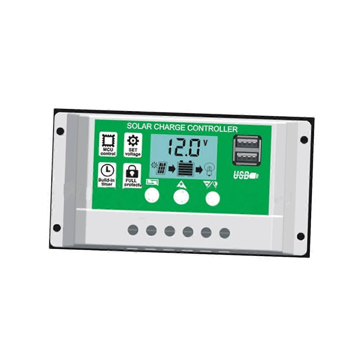 12V Solar Charge Controller with LCD Display Dual USB for Lithium and Lead Acid Battery Systems