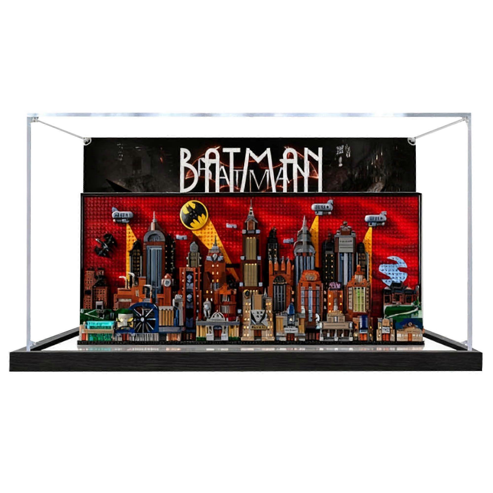 Acrylic Display Case for  76271 Gotham City Sets, Dustproof Stackable Box with Mirror Background