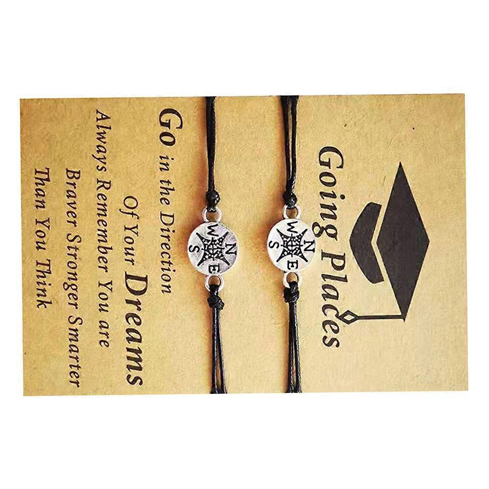 Decorative Graduation Bracelet with Compass Pendant 2Pcs Set