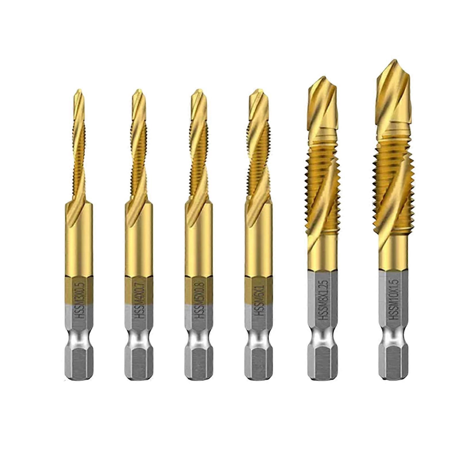 6Pcs Combination Drill Tap Bit Set High Durability Rustproof Spiral Design Wide Application Tapping Bit Tools for Drilling Threading