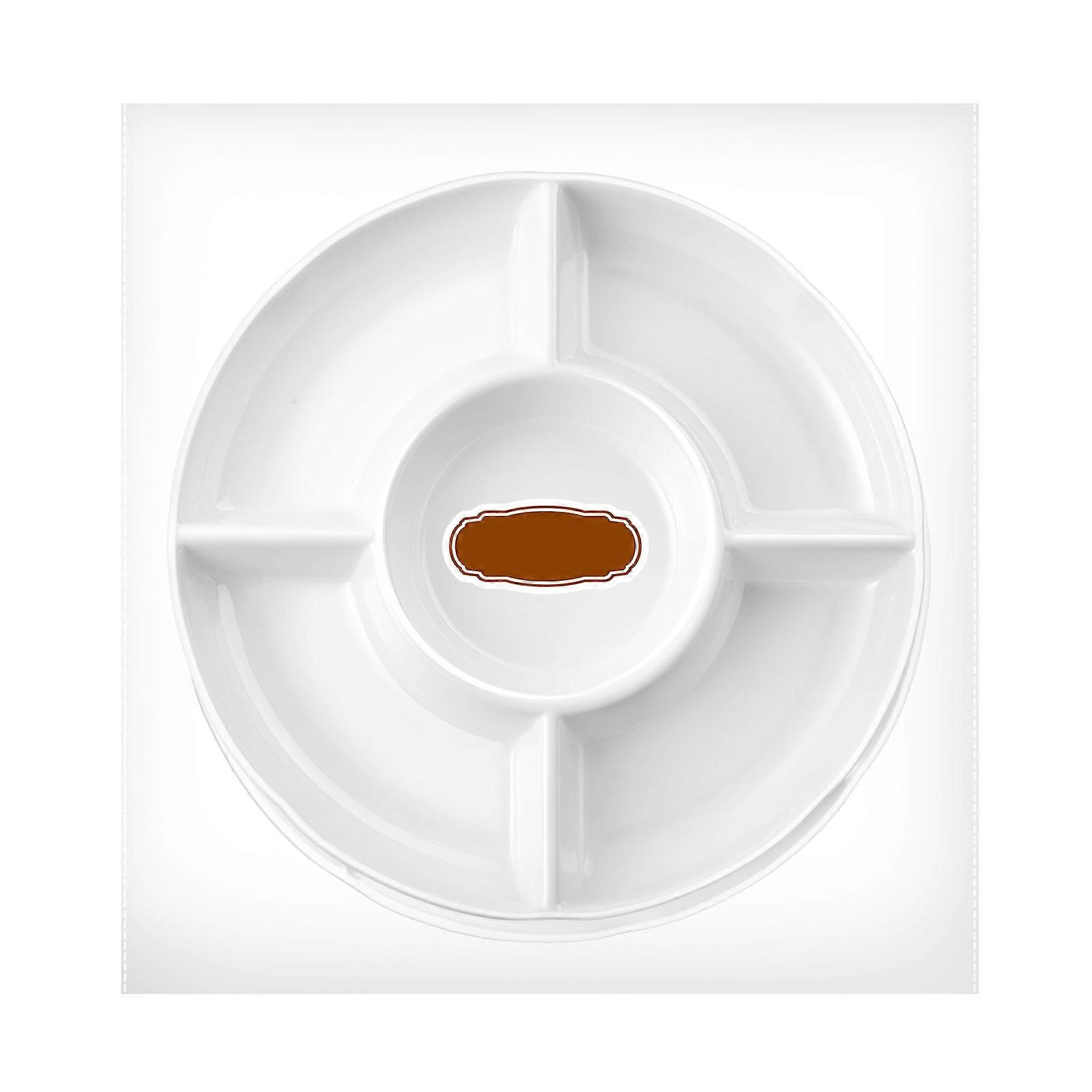 Divided Serving Tray Five-Section Snack Plates 2Pcs White for Kitchen Use