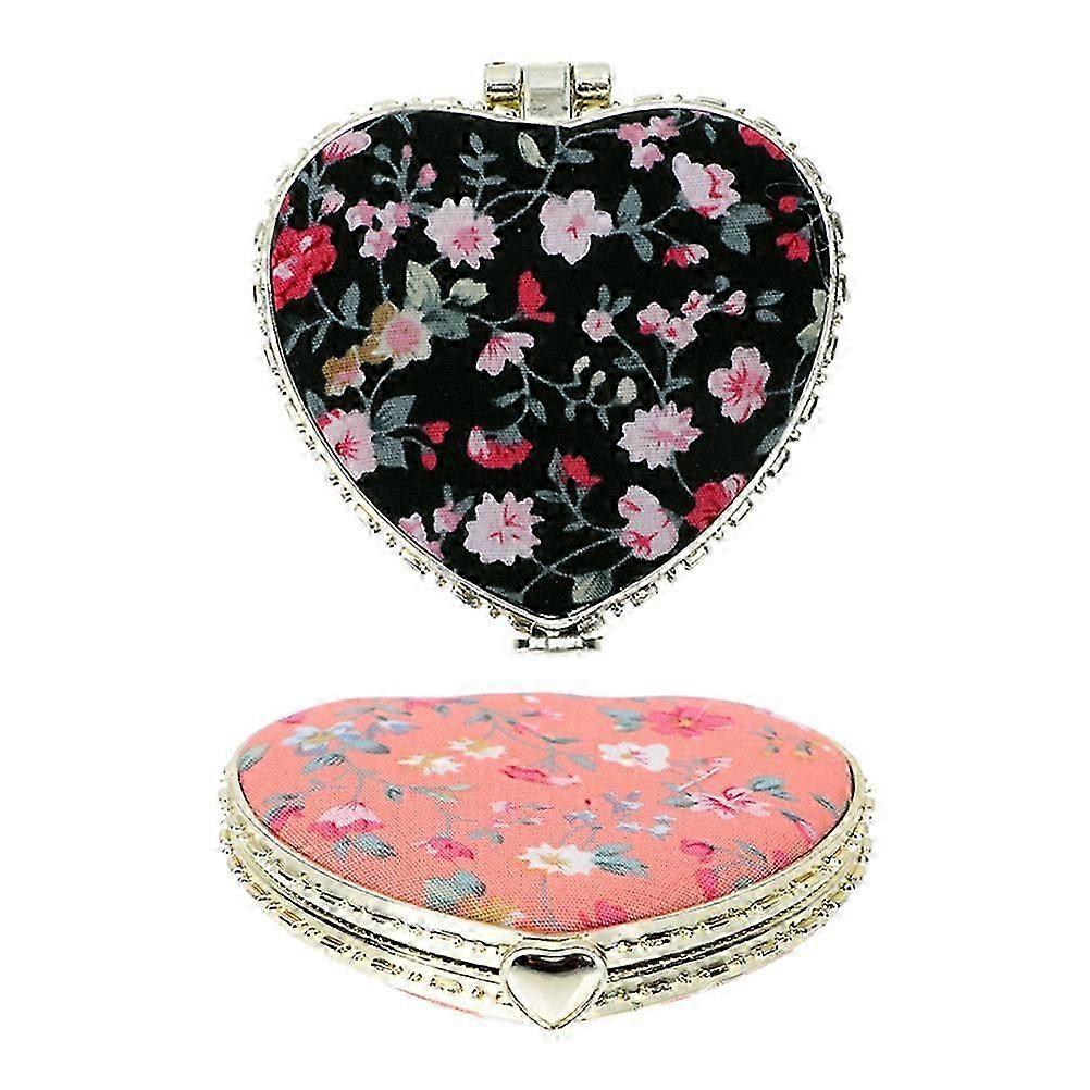 2Pcs Retro Foldable Makeup Mirrors Heart-Shaped Portable Mirrors