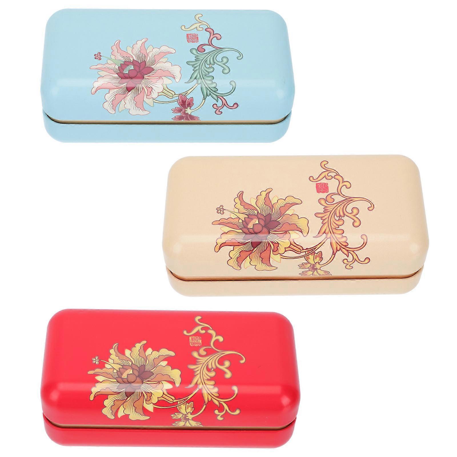 3Pcs Tea Storage Boxes Decorative Flower Pattern Tea Tins Practical Tea Cans