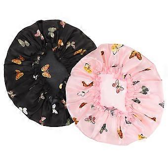2pcs Night Caps Elastic Wide Sleeping Hat Bonnet Hair Bonnet Satin Home Night Hat