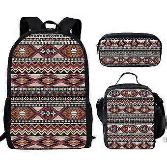SZW-Afrikaanse Azteekse geometrische print kinderrugzak met geïsoleerde lunchbox en etui, 3-delige rugzakcombinatieset