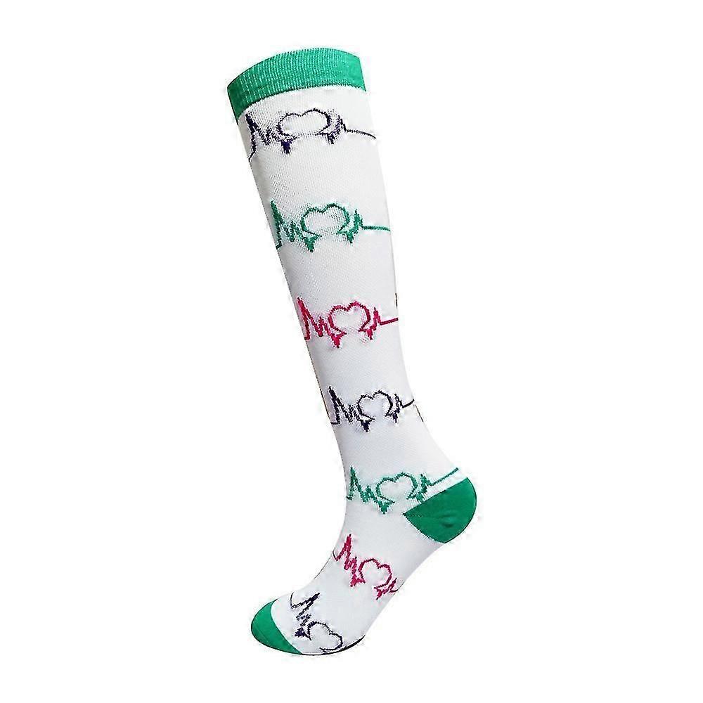 Women Heart Rate Pattern White Compression Socks