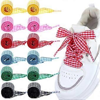 6 Pair Satin Ribbon Shoe Laces for Sneakers, Colored Gingham Flat Shoelaces for