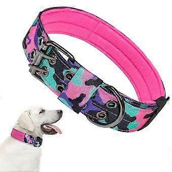 Tactical Dog Collar - Military Dog Collar Nylon Soft Adjustable Training Collar  D-Ring Collars (M, CamoPurple)