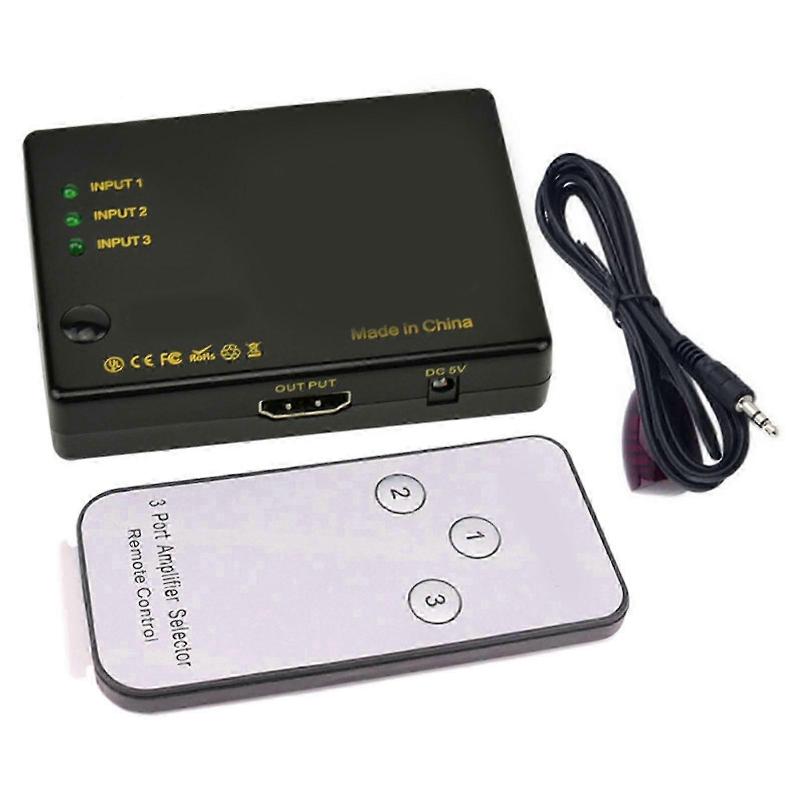 4K HD Multimedia Interface Switcher 3 in 1 Out IR Remote Control HD Multimedia Interface Splitter PS