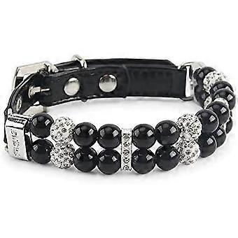Pet Collar with Pearl,Fashion Faux Leather Rhinestone Collar with Rhinestone,Adjustable PU Leather Collar,Pet Pearl Collar for Dogs L 1.5X37CM