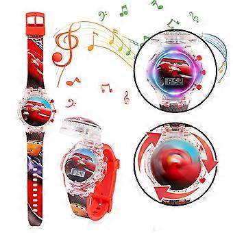 Children's Cartoon Figure Watch Kids Flashing Light Luminous Digital Music Watches Spinning Top Flip Cover Wristwatch Ca [XR]