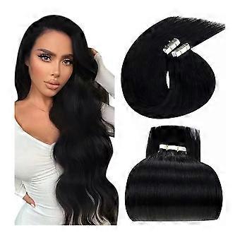 20 Piece Tape In Human Hair Extensions 1B Off Black Natural Invisible Flat Tape Reusable Waterproof