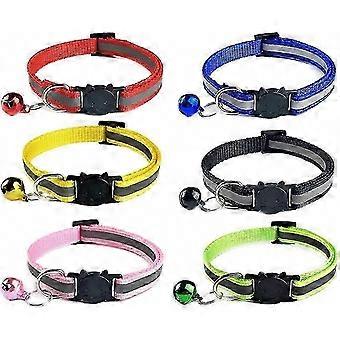 Kitten Safety - 6-Pack Reflective Cat Collars with Bell and Safety Buckle