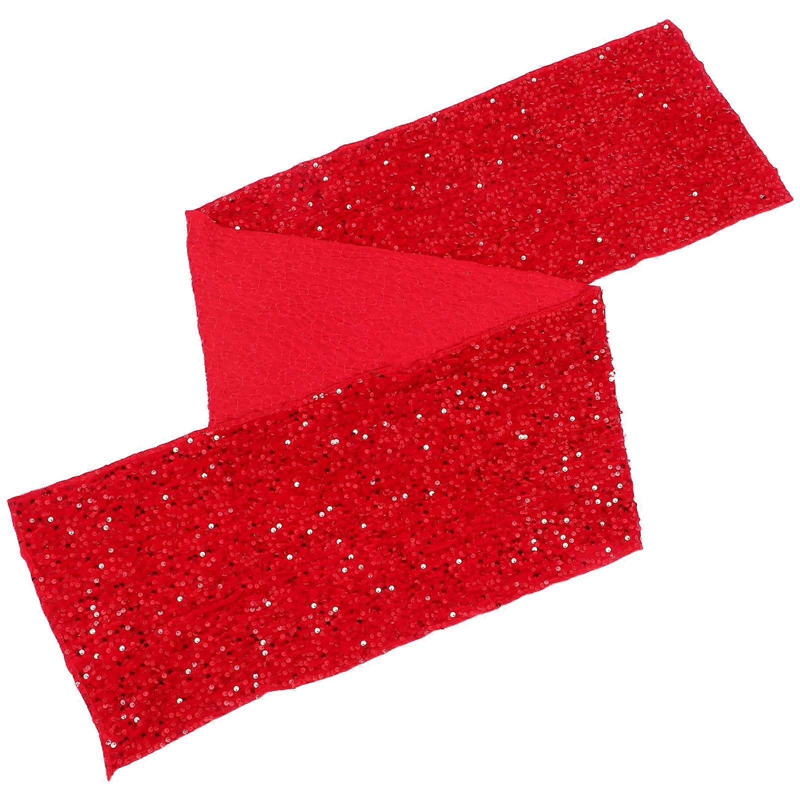Event Sequin Table Runner Red Plush Fabric for Decoration
