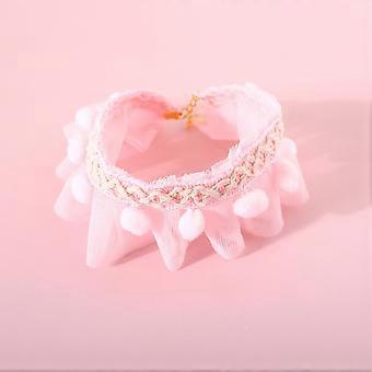 Pet Lace Necklace Brilliant Colors Adjustable Chinoiserie Cat Adjustable Collar for Small Pets Cats Dogs Pink M 25?30cm/9.8?11.8in