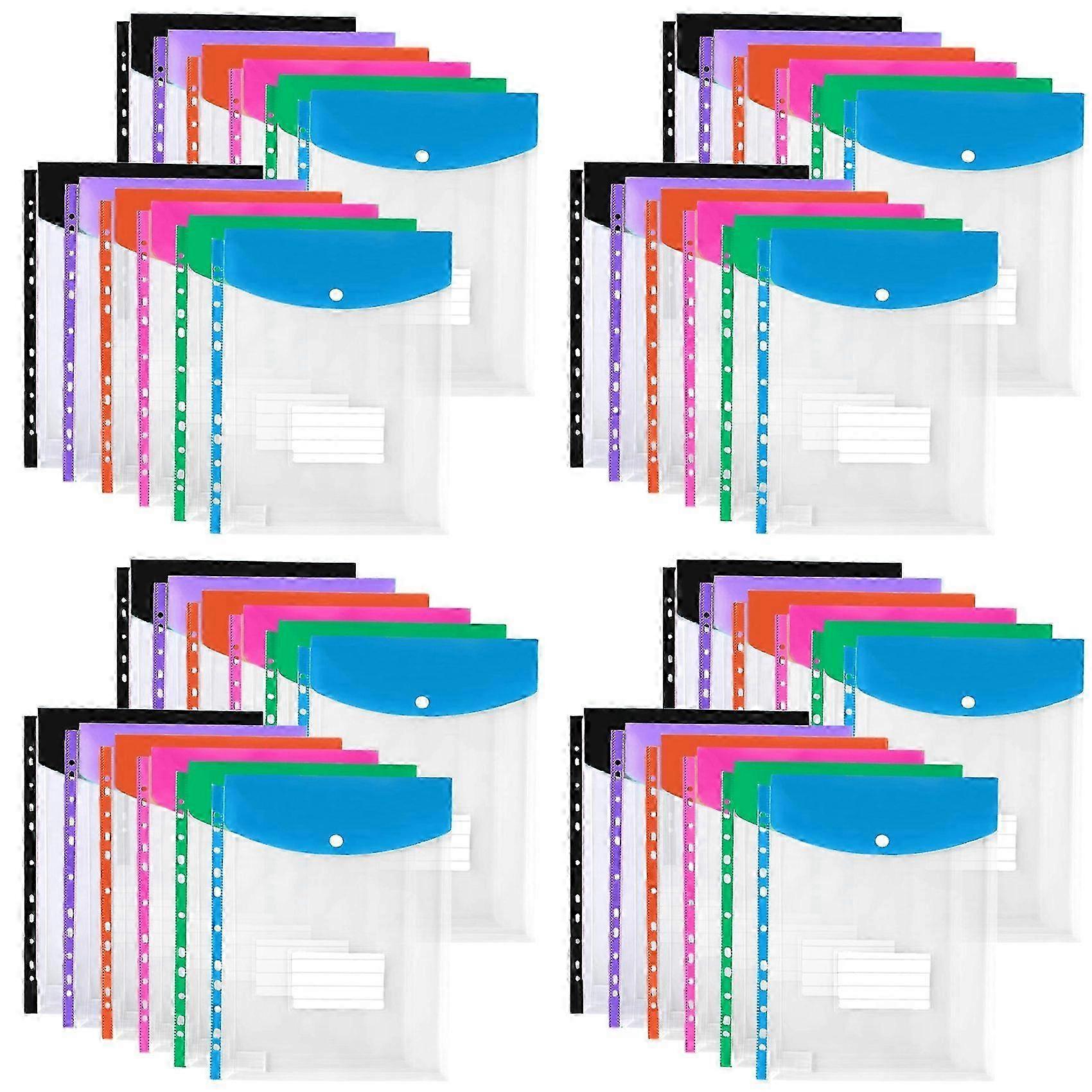 48Pack Plastic Envelopes, Binder Pockets compatible with 3/4/11 Ring Binder,Expandable Document Organizer with Snap Button and Label