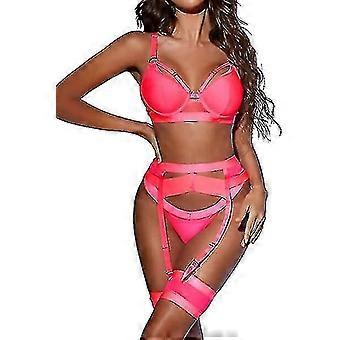 Sexy Dessous Set für Frauen 4-teiliger BH und Slip Set mit Strumpfband Strappy Dessous Set mit Oberschenkelmanschetten