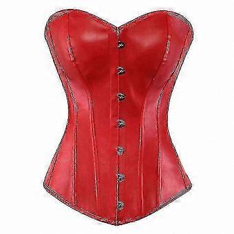 Women's Vintage Faux Leather Corset Top Strapless Zippered Busty Lingerie Nightclub Sexy Overbust Waist Cincher Retro Style