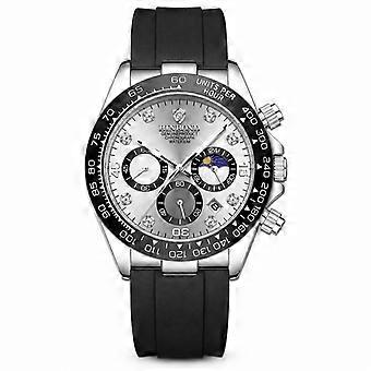 RINBOND Men's Multifunction Sport Chronograph Quartz Watch White Case White Dial Silicone Strap JY