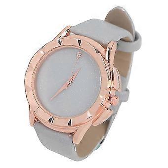 Women Quartz Watch with Dial and Grey Strap, Elegant Wrist Watch for Wearing, PU and Stainless Steel, 38mm Dial