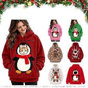 Kersttrui voor huisdieren met draagzak – fleece, warm – voor kleine katten en honden.