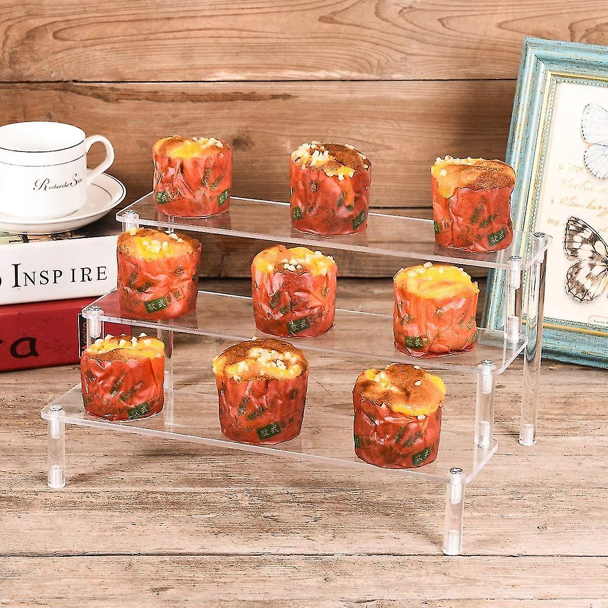 Xceedez Clear Acrylic Display Stand, 3 Tier Clear Stair Shelf