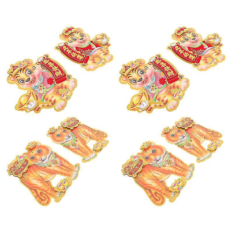27X25cm Colorful Wallpaper 6 Pairs Flocking Tiger Couplet Door Wall Paste Flocking Tiger Couplet Wal
