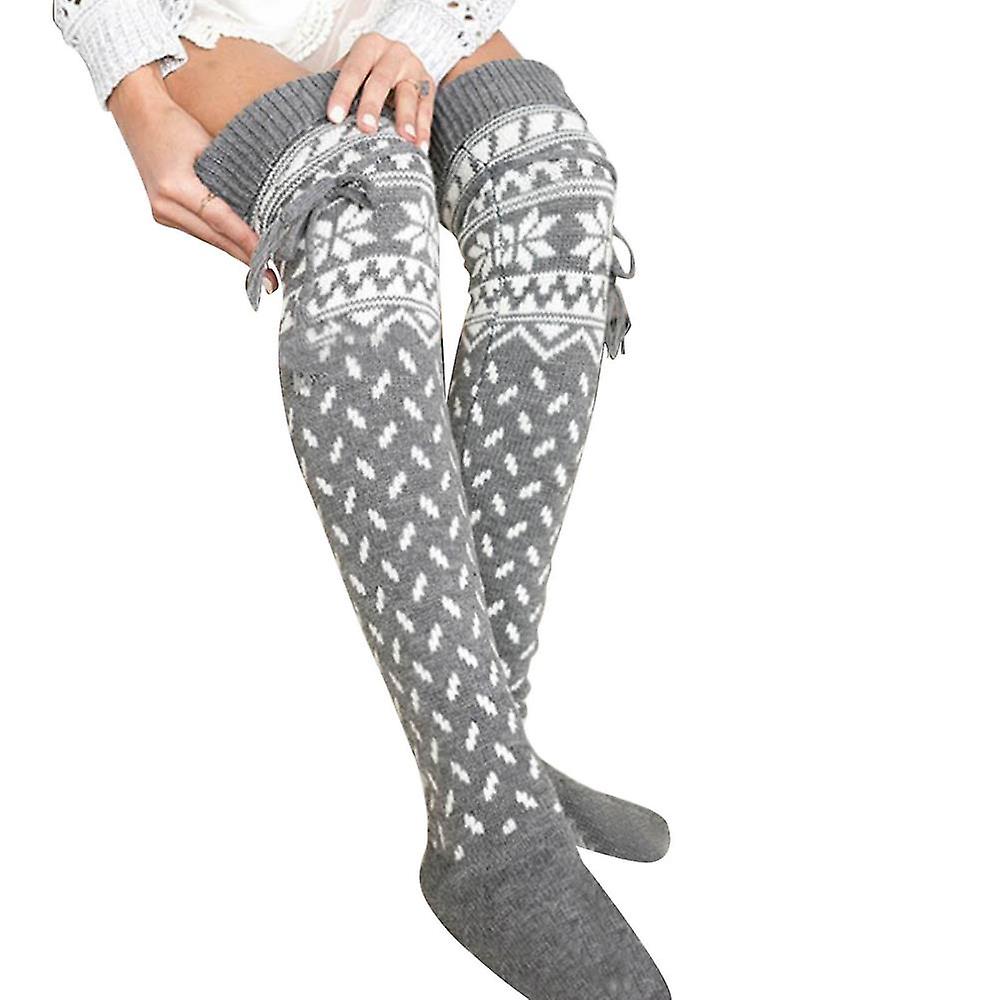 Femmes sur le genou Elk Snowman Motifs Chaussettes tricotées Pile de Noël avec boule de cheveux Chaud Noël