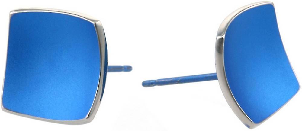 Ti2 Titanium Square Domed Stud Earrings - Navy