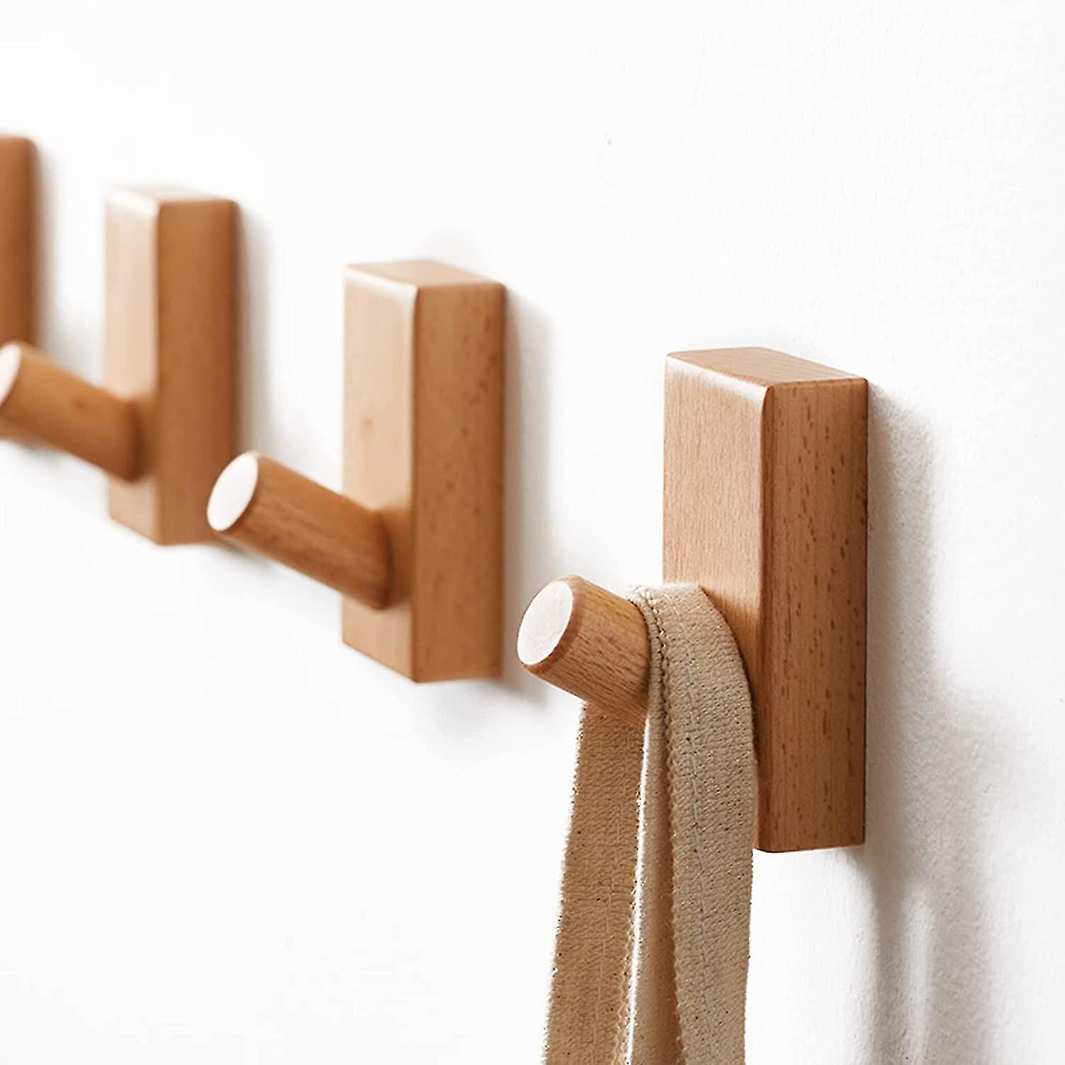 Wood Wall Hooks For Hanging - 4 Pack Utility Hooks Coat Hooks Wall Mounted, Robe & Towel Hooks For Bathroom-n