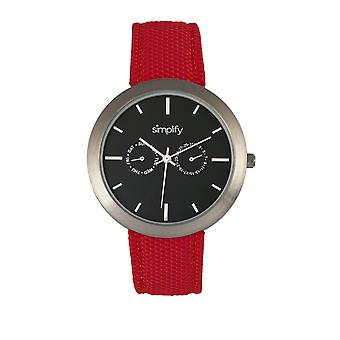Yksinkertaistaa 6100 kankaalle päällekkäin kumisilmukka Watch w / päivä/päivä-musta/punainen
