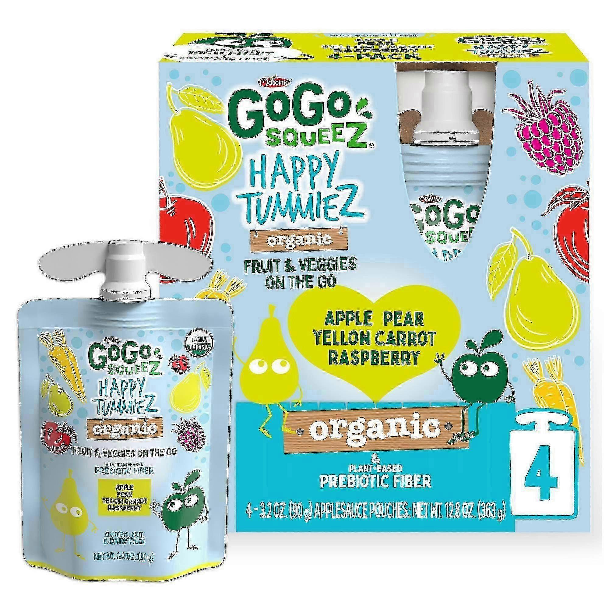 Gogo Squeez Fruit On The Go Happy Tummiez Organic Apple Raspberry Pear Yellow Carrot, 4 Ea